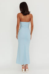 Well Versed Strapless Pleat Bust Maxi Dress Blue