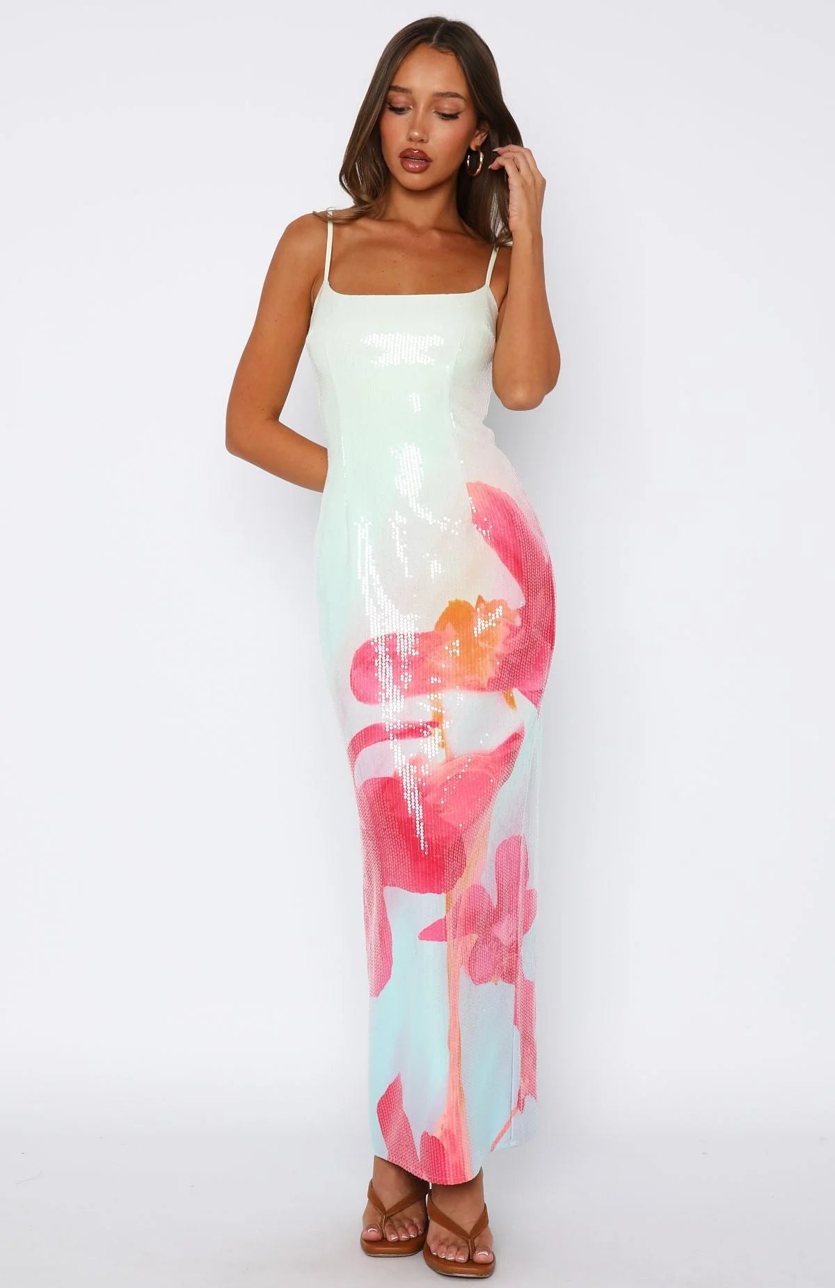 Telling Me Lies Sequin Maxi Dress Sunset Blossom