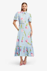 Becca Short Sleeve Midi Dress - Tulip Print in Blue