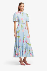 Becca Short Sleeve Midi Dress - Tulip Print in Blue
