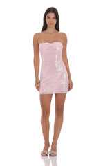 Strapless Sequin Bow Dress in Pink