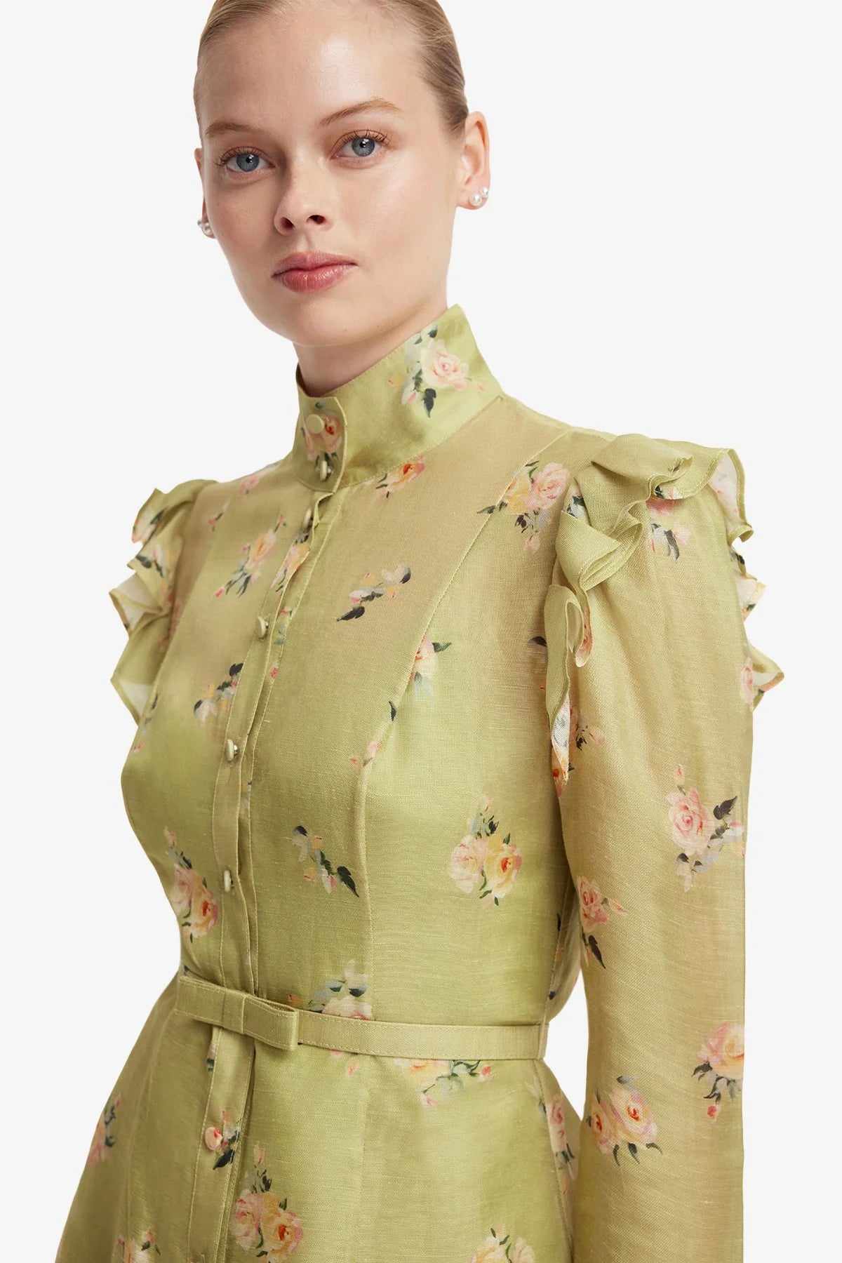 Kristy Butterfly Sleeve Mini Dress - Pistachio Rose Print