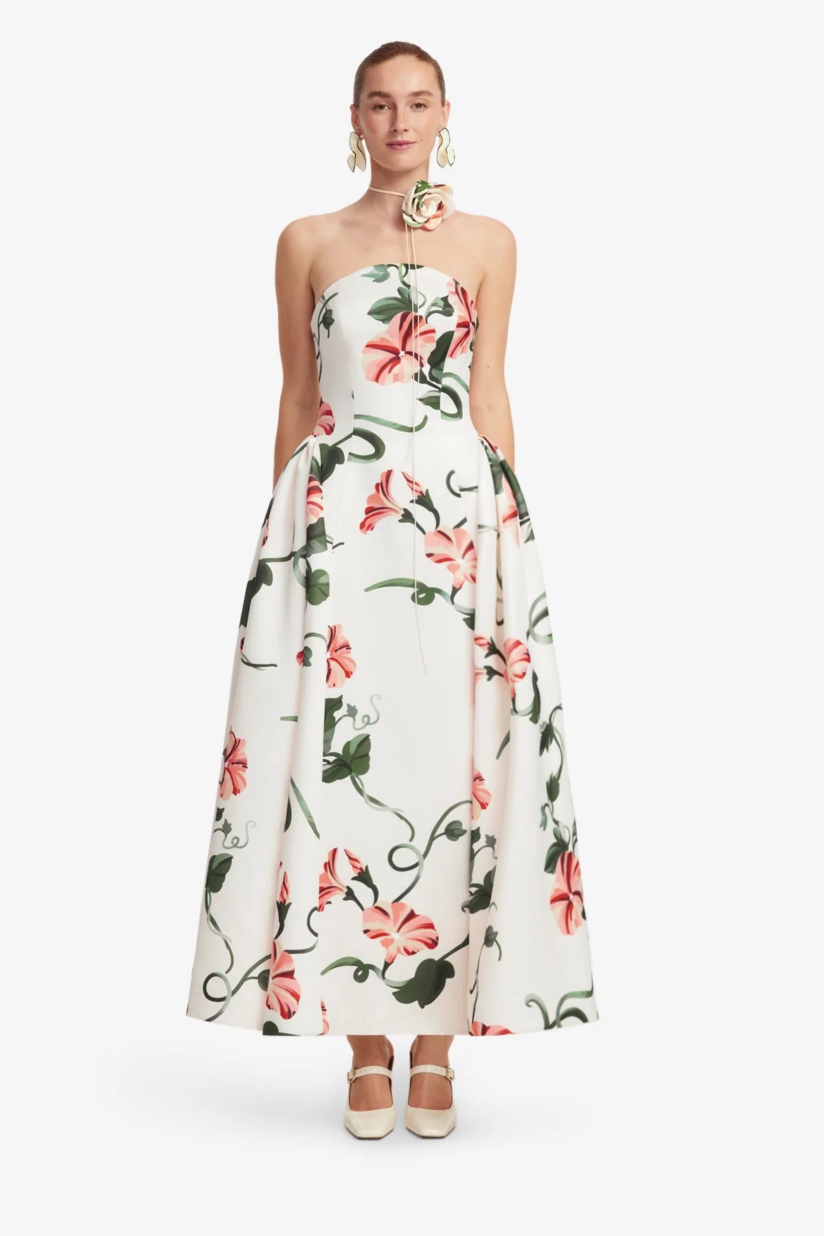Violet Bustier Maxi Dress - Vine Print in Snow